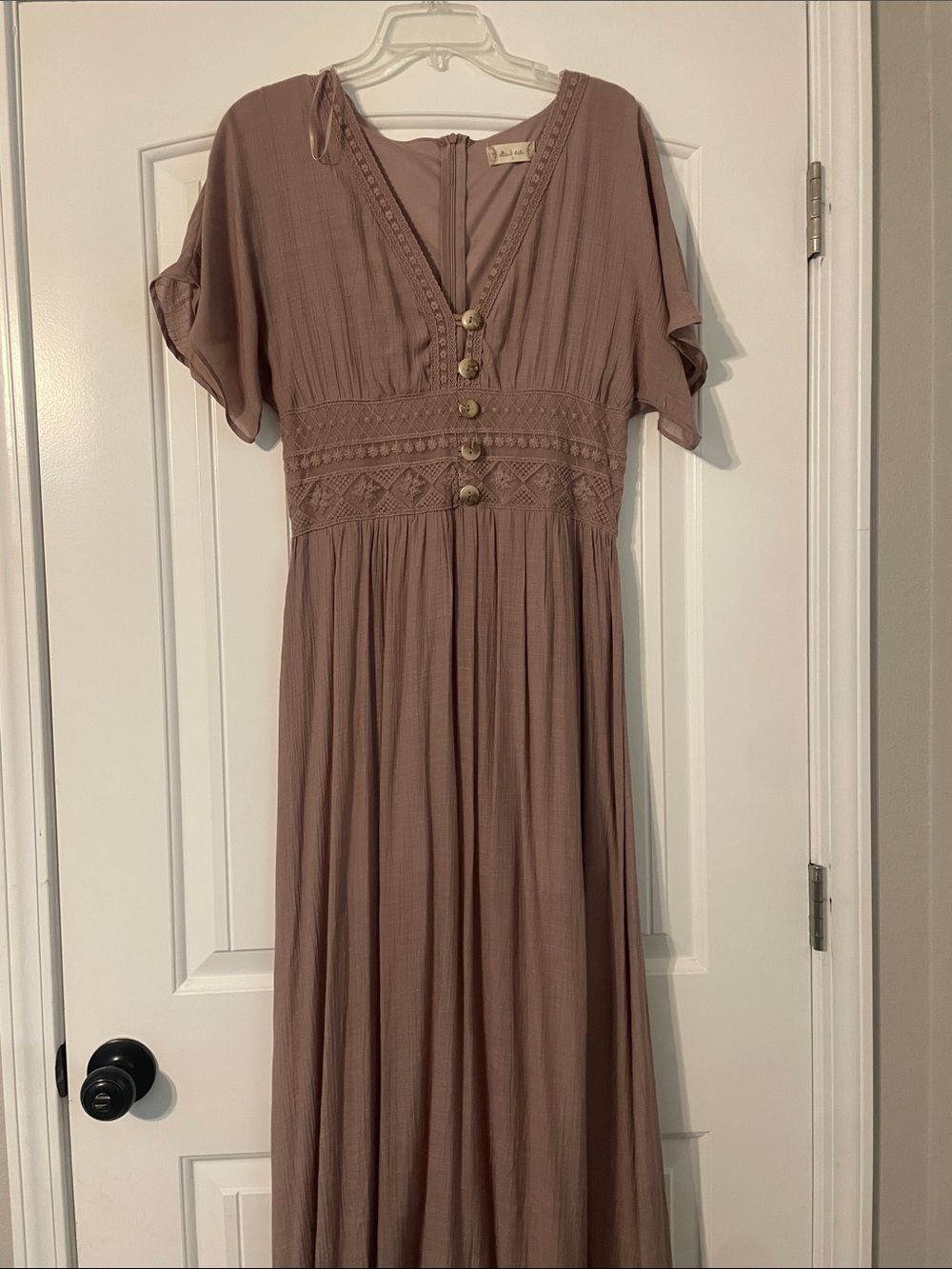 Altar'd State Dusty Mauve Maxi Dress with Crochet Waist